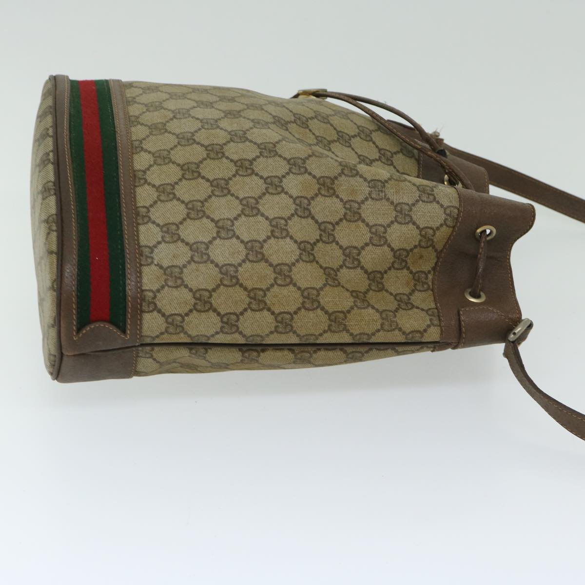 GUCCI GG Supreme Web Sherry Line Shoulder Bag PVC Beige Red Green Auth ar11510