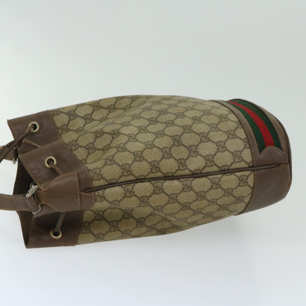 GUCCI GG Supreme Web Sherry Line Shoulder Bag PVC Beige Red Green Auth ar11510