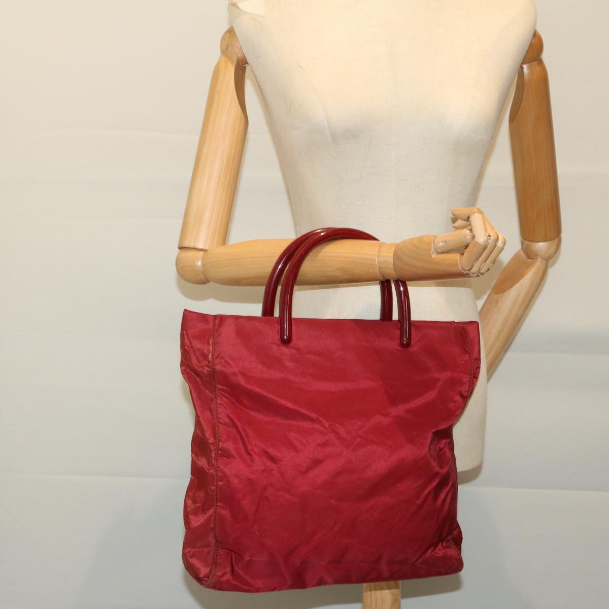 PRADA Hand Bag Nylon Red Auth ar11518