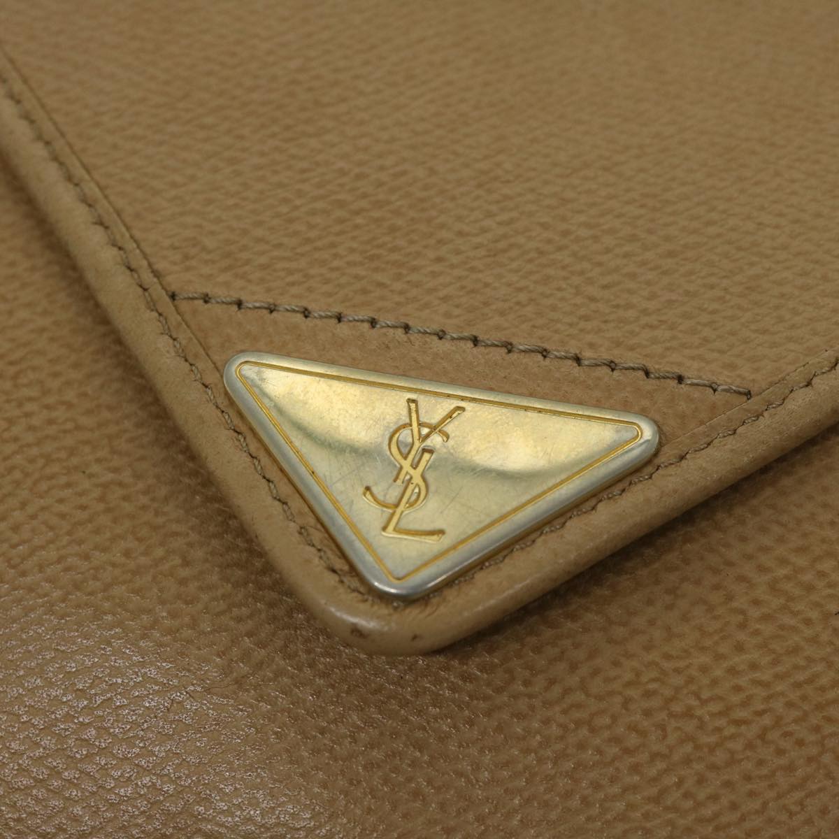 SAINT LAURENT Shoulder Bag Leather Beige Auth ar11525