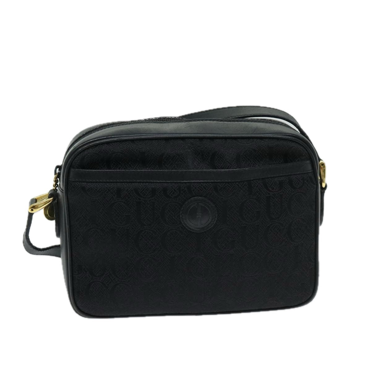 GUCCI Shoulder Bag Canvas Black Auth ar11531