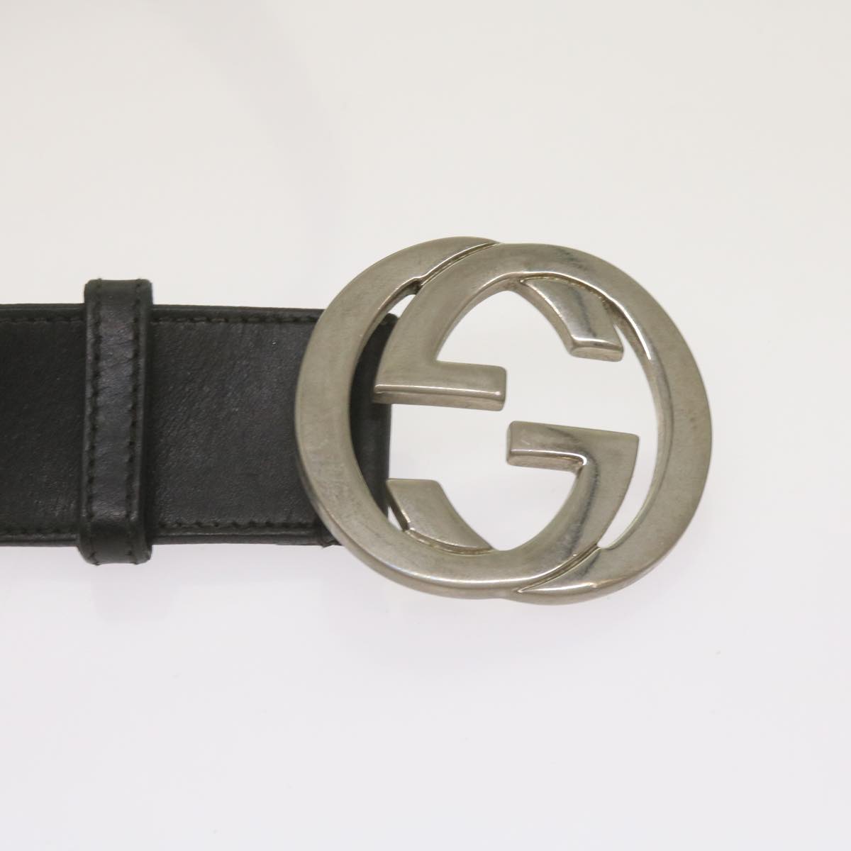 GUCCI Interlocking Belt Leather 34.6""-37.4"" Black Auth ar11535
