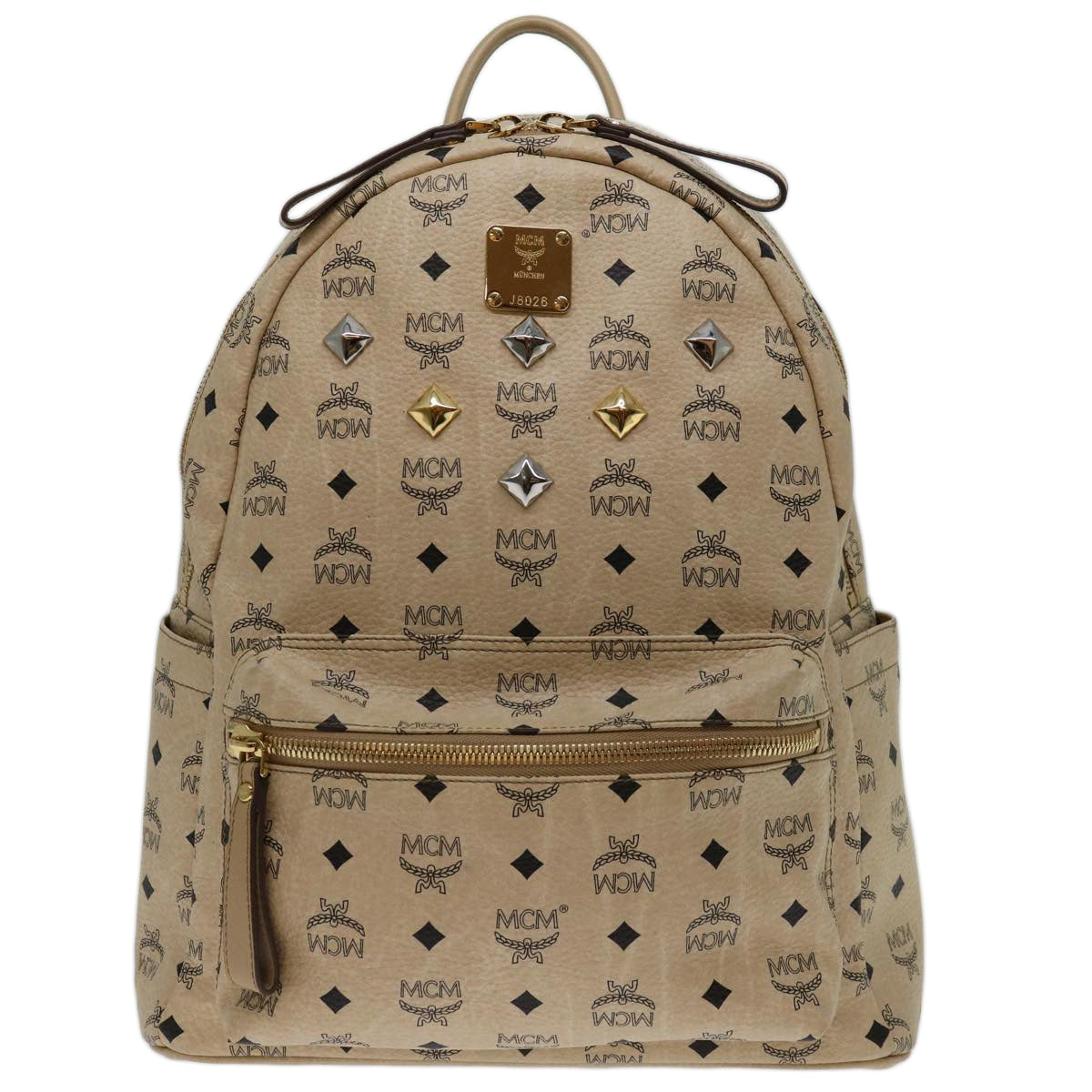 MCM Vicetos Logogram Backpack PVC Leather Beige Auth ar11539