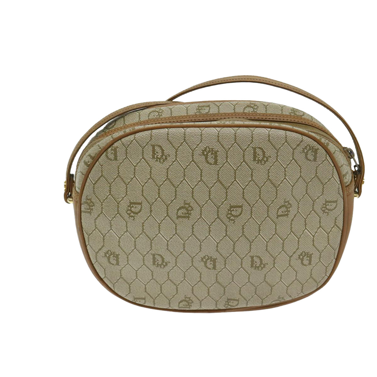 Christian Dior Honeycomb Canvas Shoulder Bag PVC Leather Beige Auth ar11540