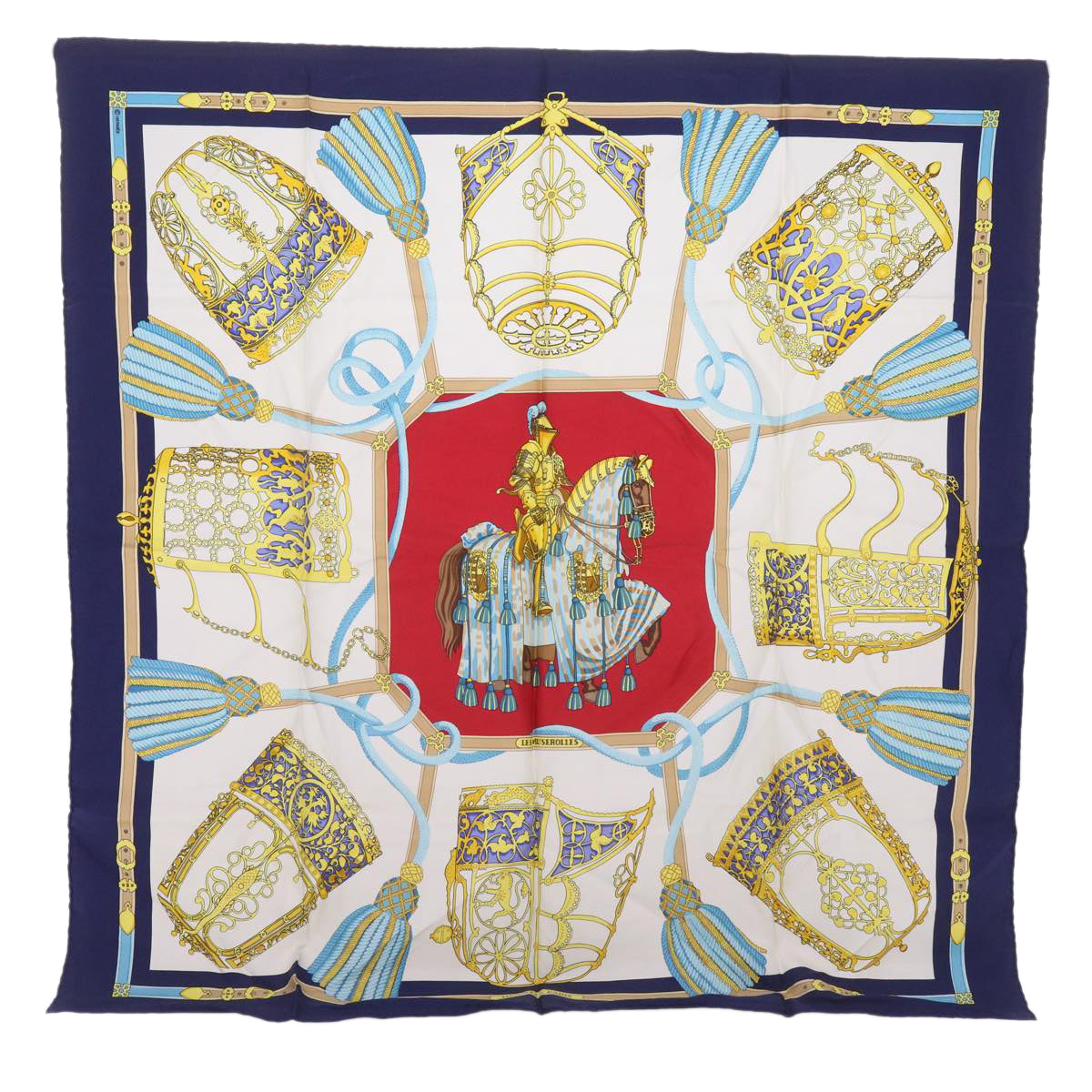 HERMES Carre 90 LES MUSEROLLES Scarf Silk Navy Auth ar11546