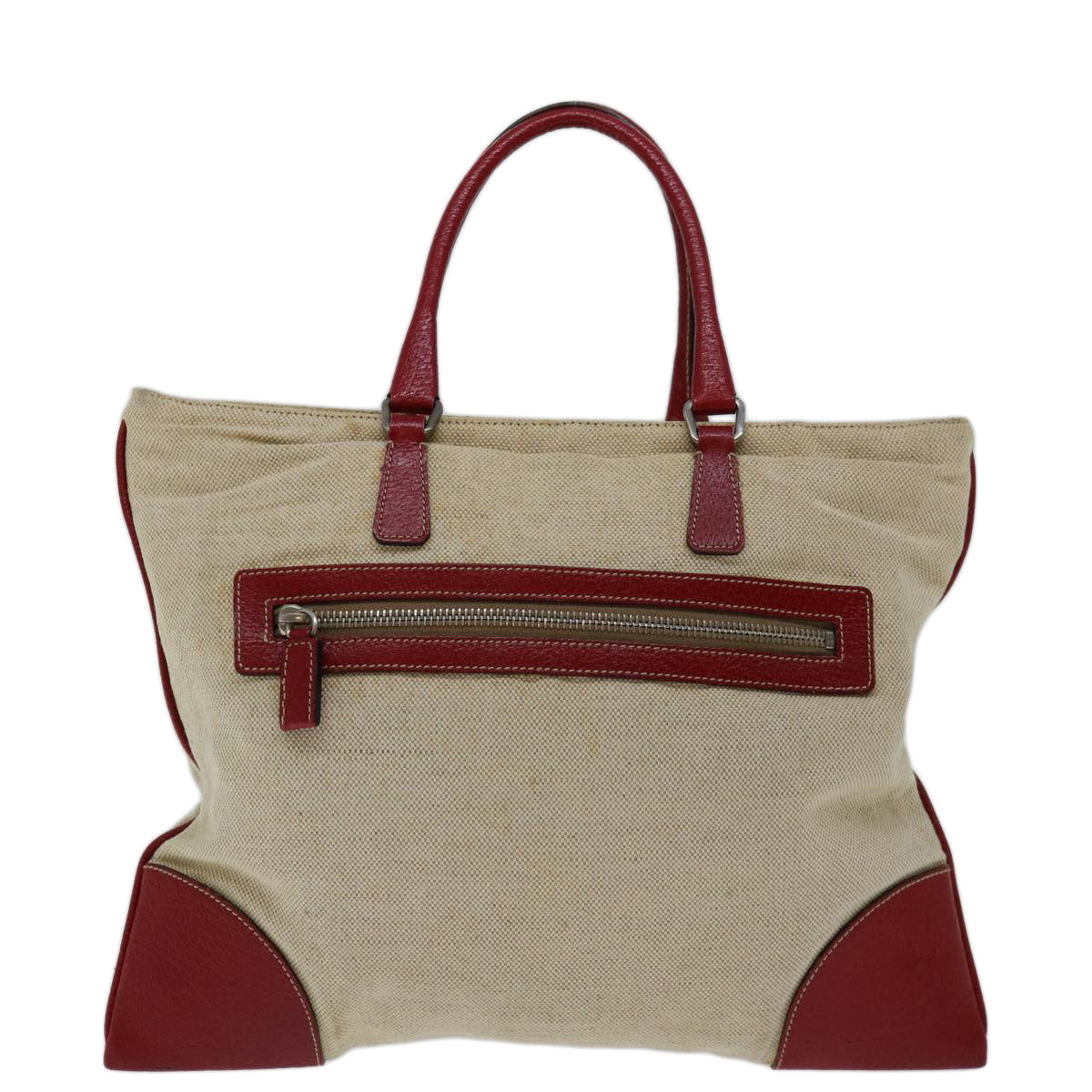 PRADA Hand Bag Canvas Beige Red Auth ar11582B - 0