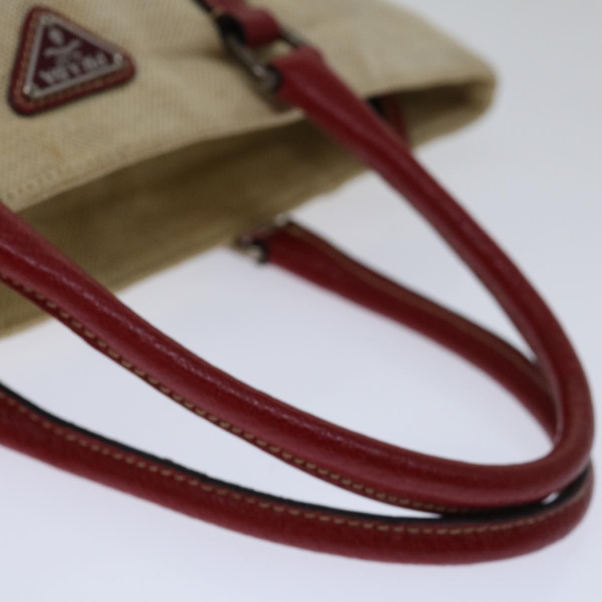 PRADA Hand Bag Canvas Beige Red Auth ar11582B