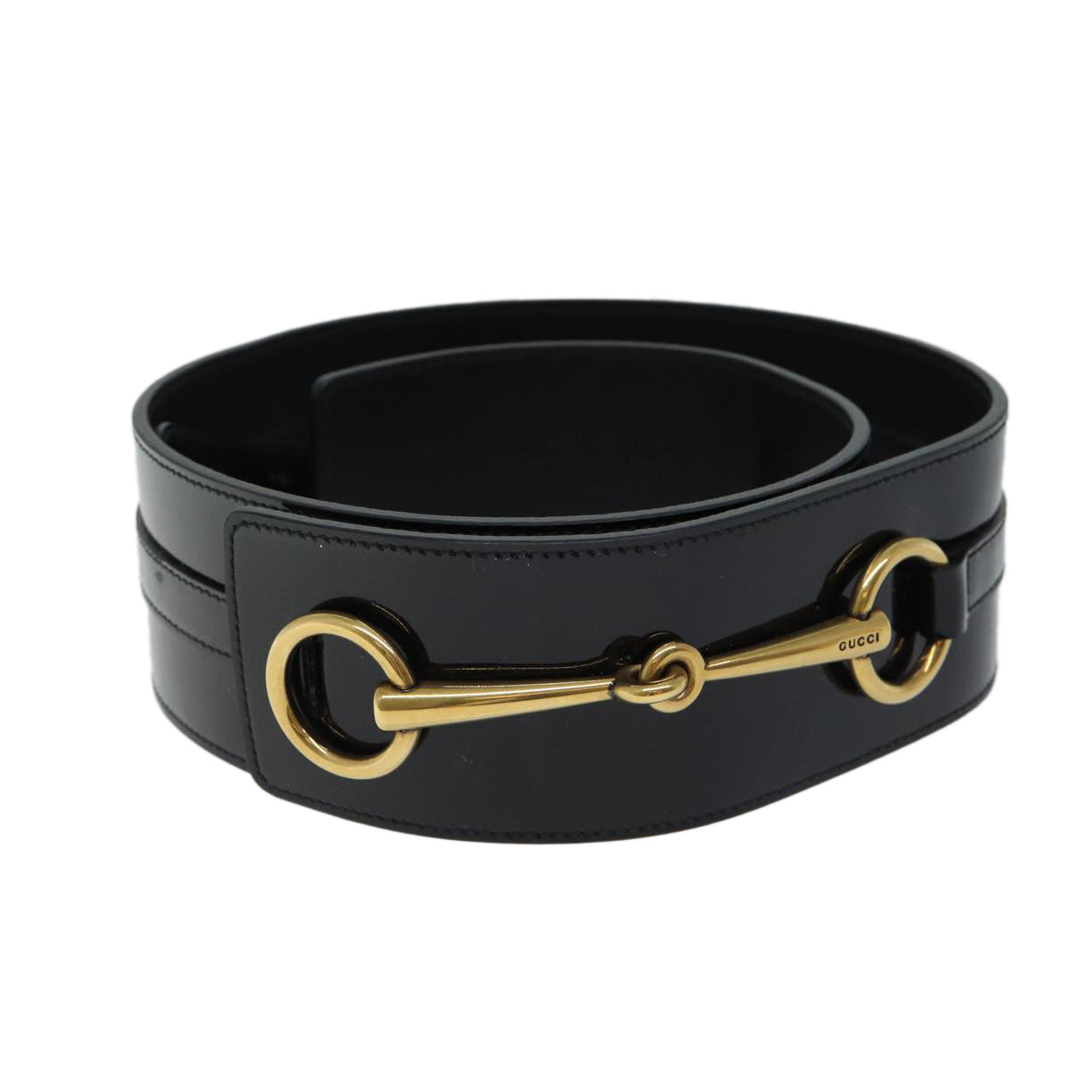 GUCCI Horsebit Belt Patent leather 34.6"" Black Auth ar11628B