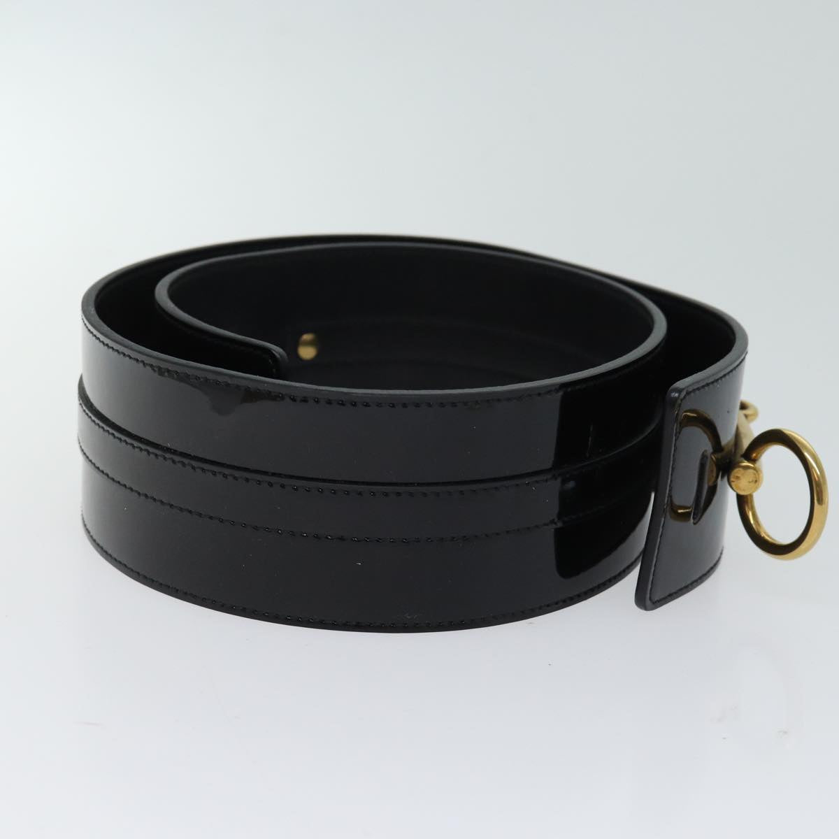 GUCCI Horsebit Belt Patent leather 34.6"" Black Auth ar11628B