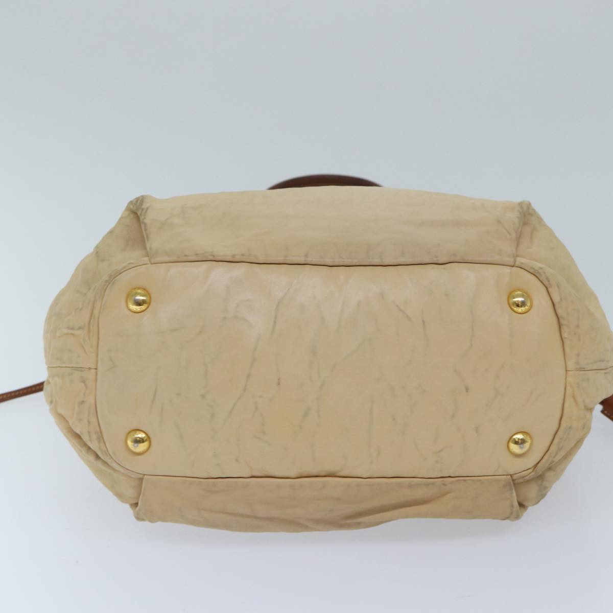 PRADA Shoulder Bag Leather Beige Auth ar11638B