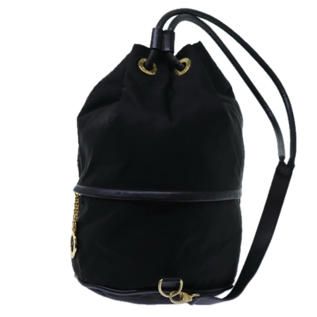 CELINE Circle Shoulder Bag Nylon Black Auth ar11677 - 0