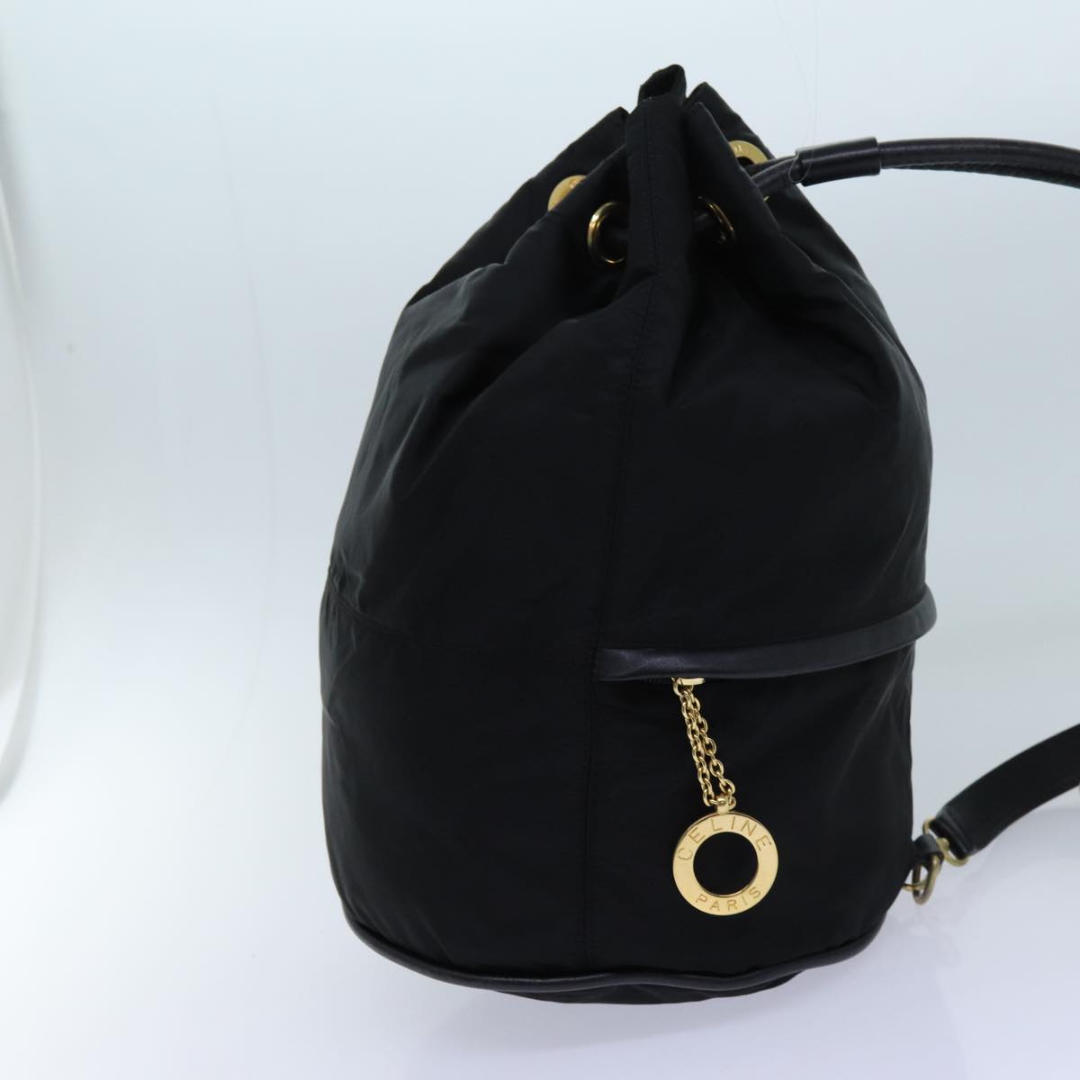 CELINE Circle Shoulder Bag Nylon Black Auth ar11677