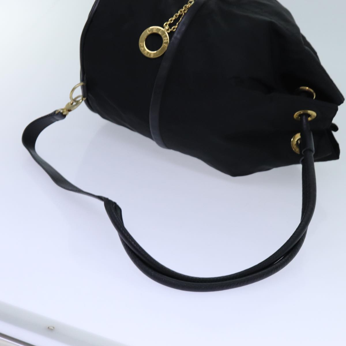 CELINE Circle Shoulder Bag Nylon Black Auth ar11677