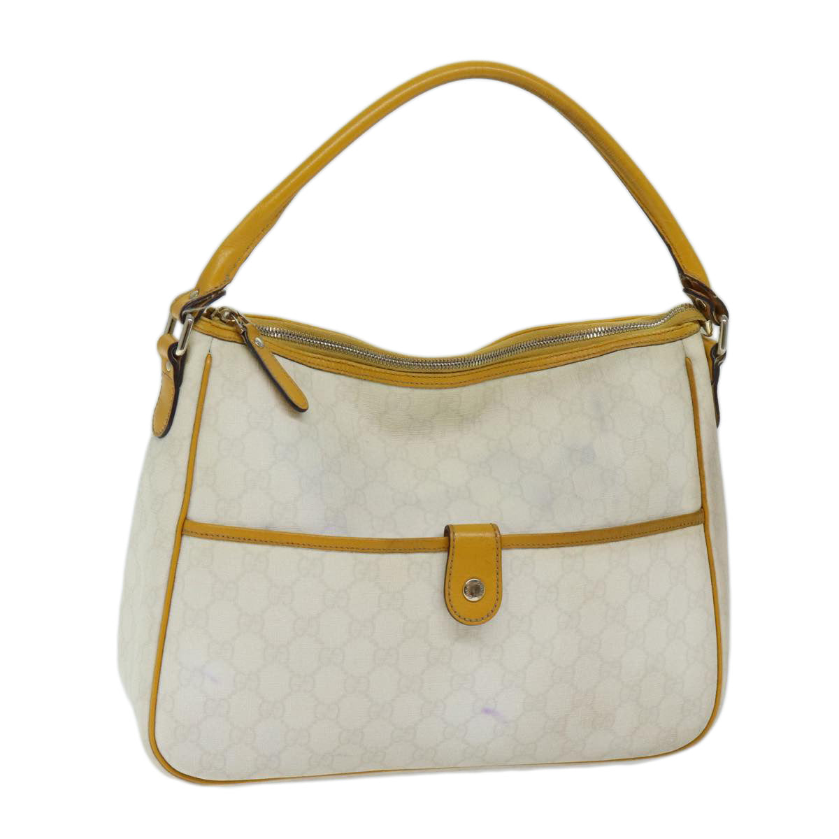 GUCCI GG Canvas Shoulder Bag PVC White Yellow Auth ar11691