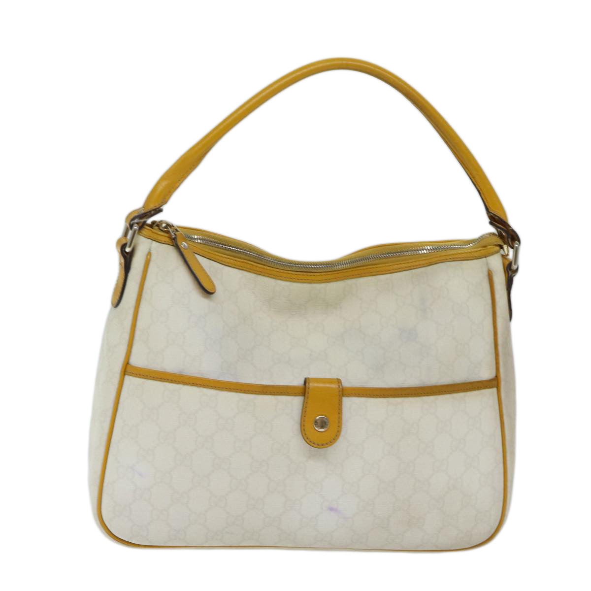 GUCCI GG Canvas Shoulder Bag PVC White Yellow Auth ar11691