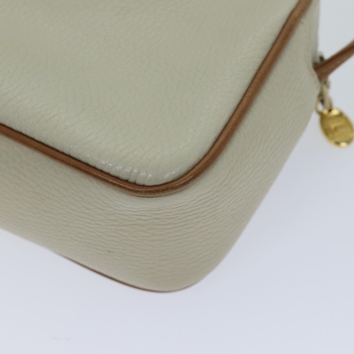 CELINE Shoulder Bag Leather White Auth ar11693