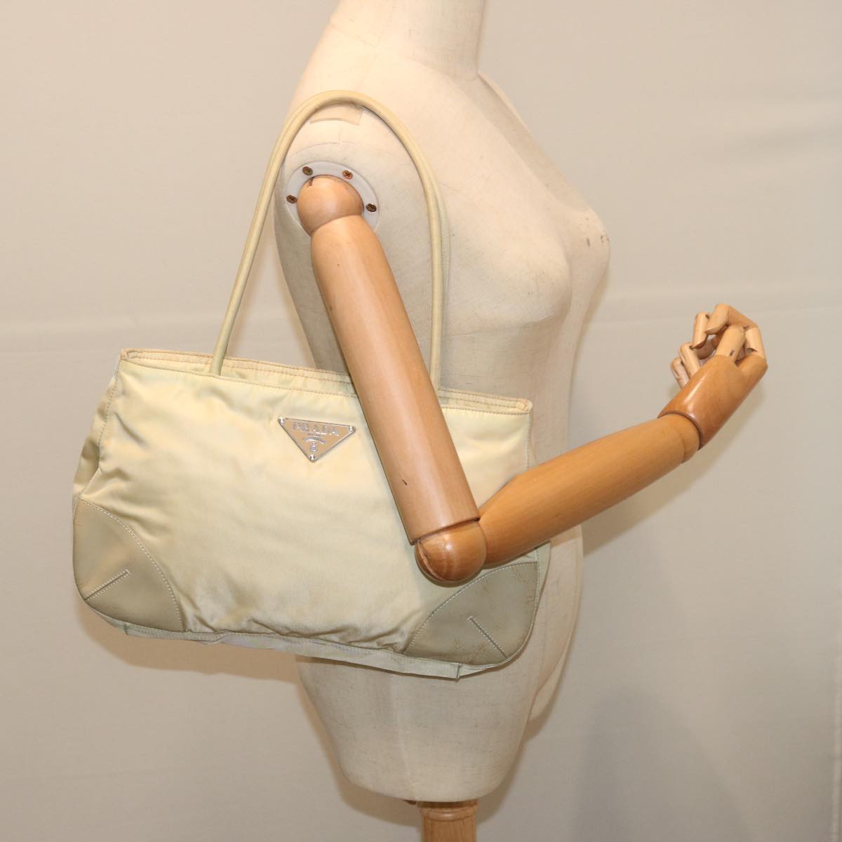 PRADA Hand Bag Nylon Beige Auth ar11710