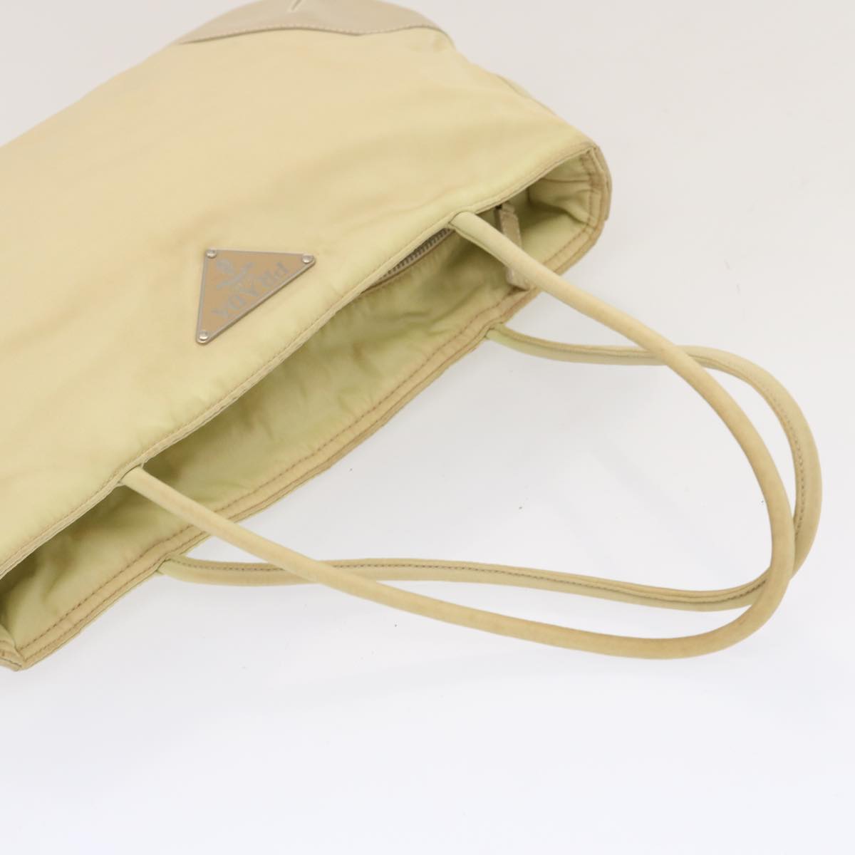 PRADA Hand Bag Nylon Beige Auth ar11710