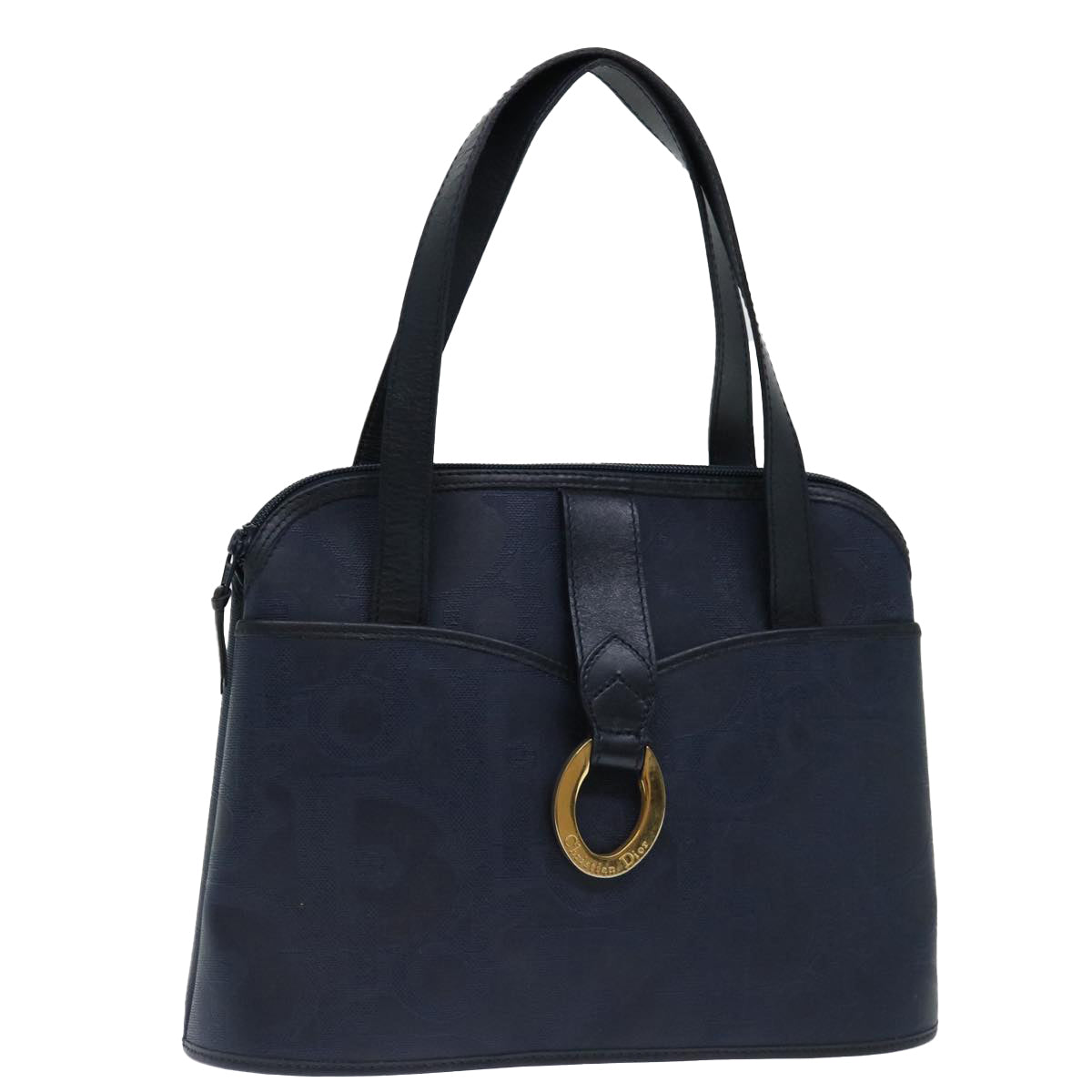 Christian Dior Trotter Canvas Hand Bag Navy Auth ar11715