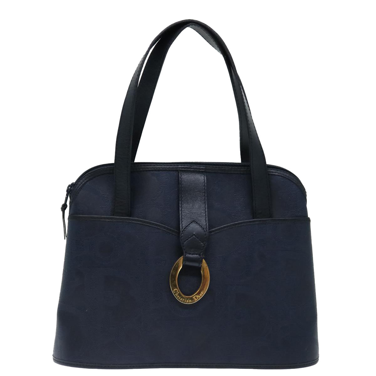 Christian Dior Trotter Canvas Hand Bag Navy Auth ar11715