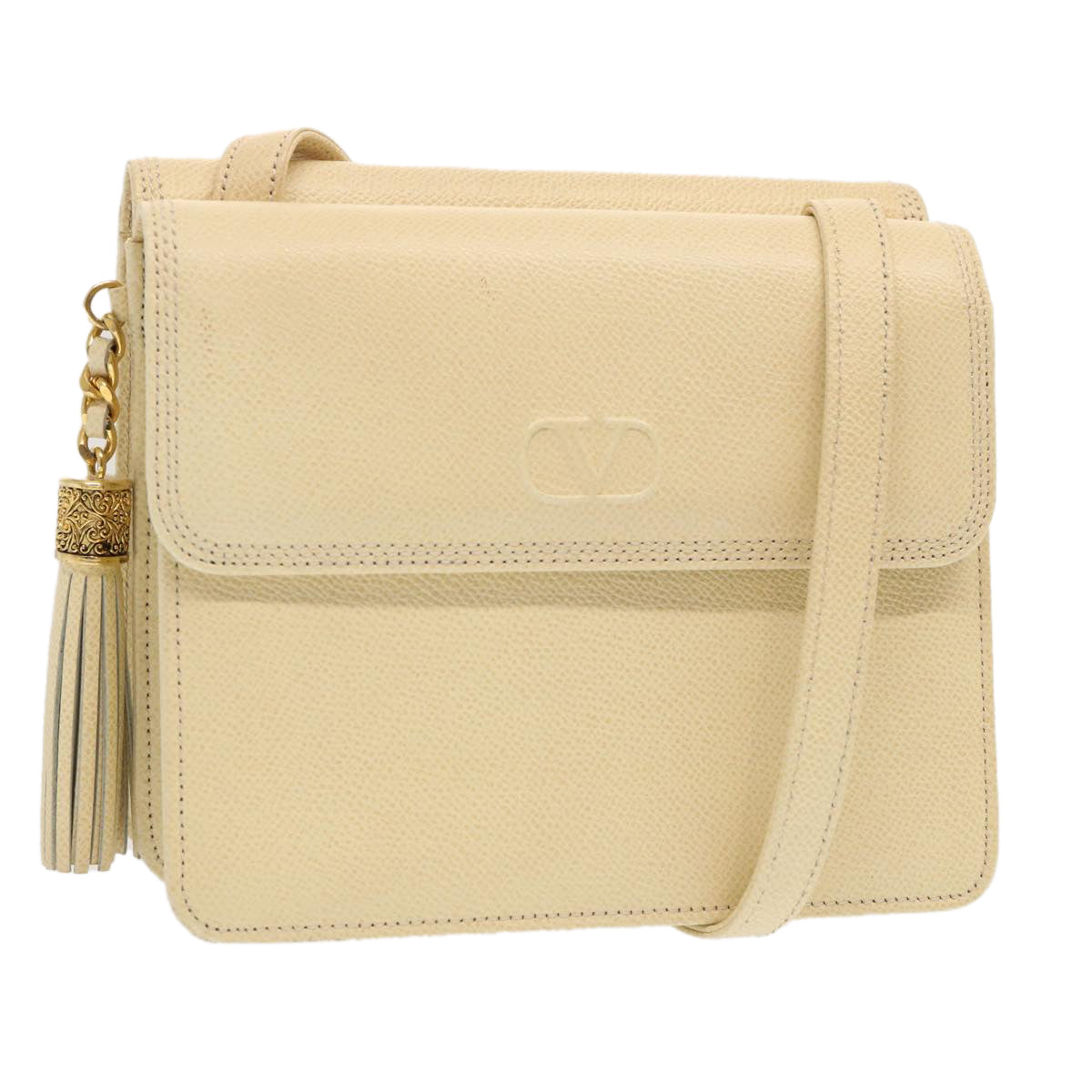 VALENTINO Shoulder Bag Leather Cream Auth ar11717