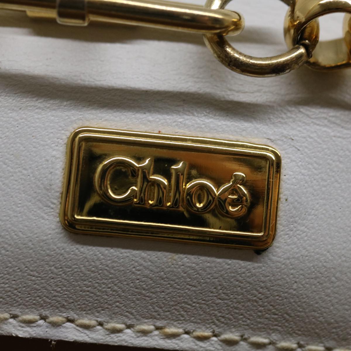 Chloe Chain Shoulder Bag Leather Vintage White Auth ar11719
