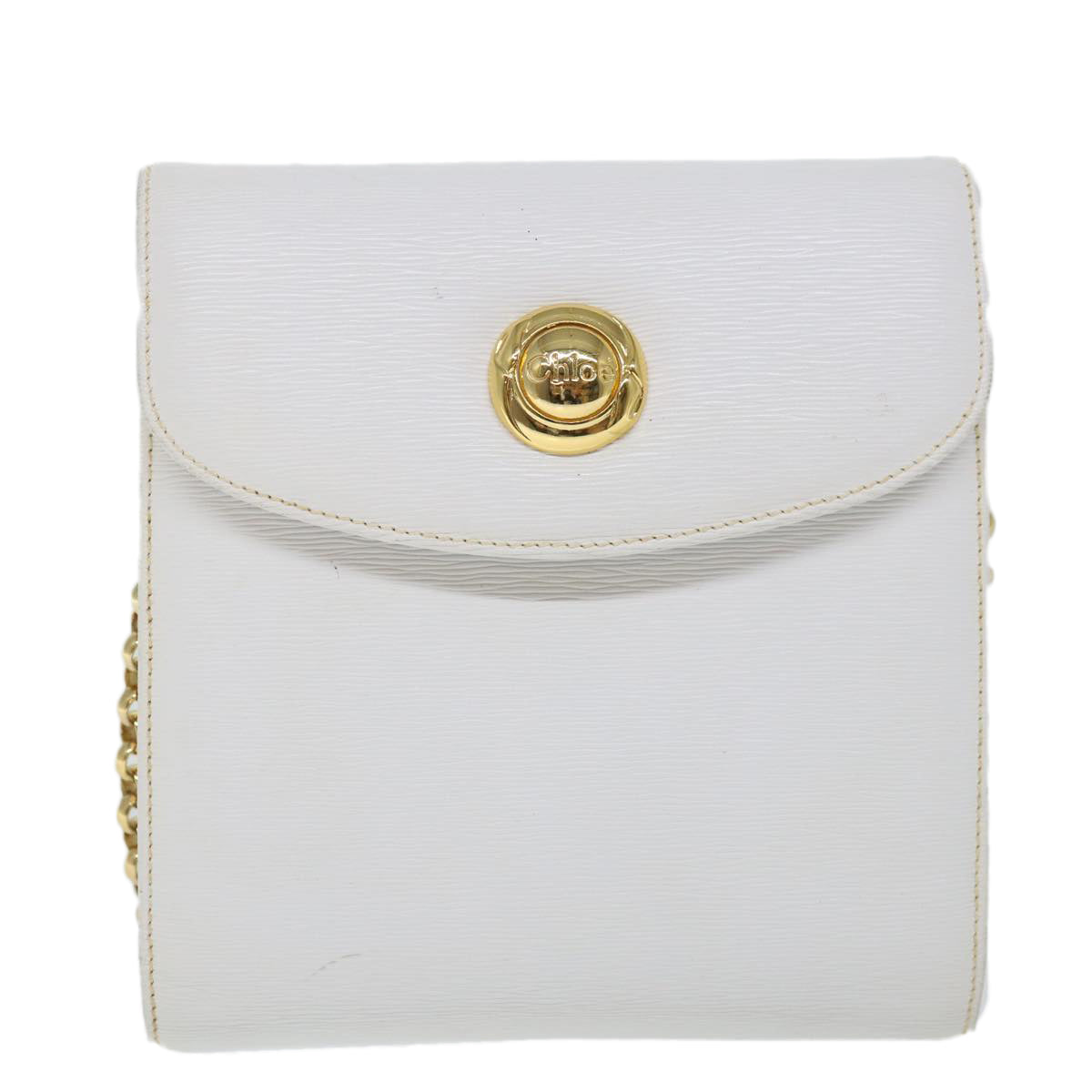 Chloe Chain Shoulder Bag Leather Vintage White Auth ar11719