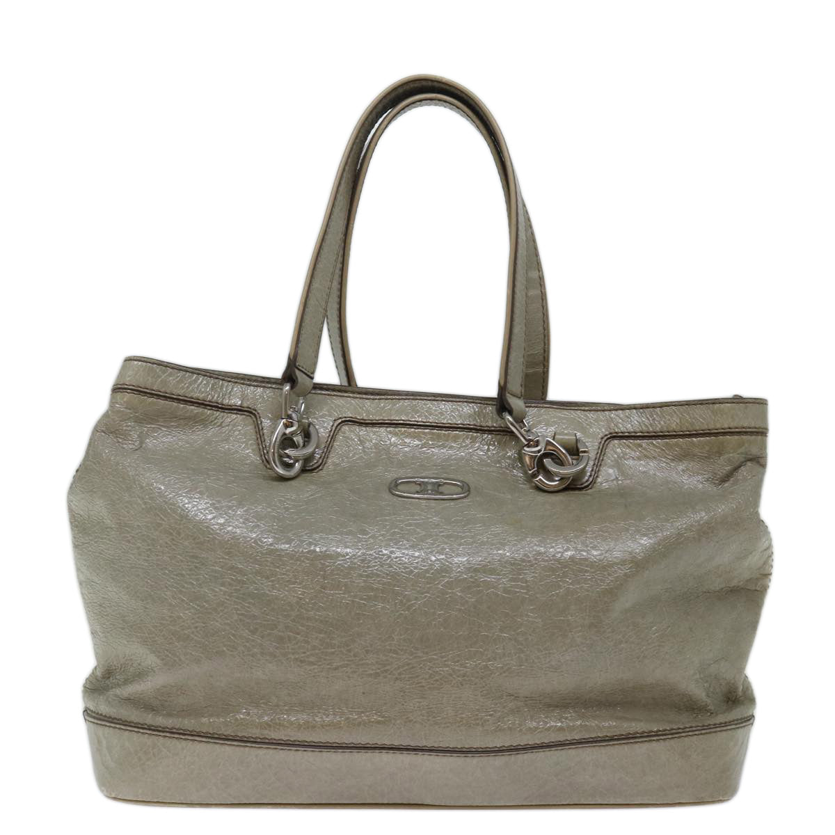 CELINE Tote Bag Patent leather Gray Auth ar11732