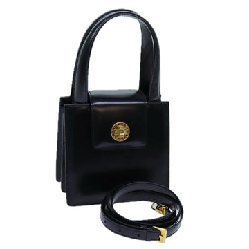 BVLGARI Hand Bag Leather 2way Black Auth ar11750