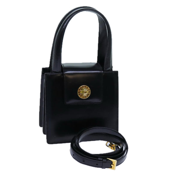 BVLGARI Hand Bag Leather 2way Black Auth ar11750