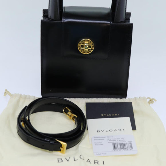 BVLGARI Hand Bag Leather 2way Black Auth ar11750