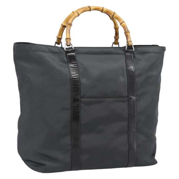 GUCCI Bamboo Hand Bag Nylon Gray 002 2854 0412 5 Auth ar11843