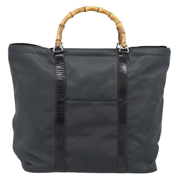 GUCCI Bamboo Hand Bag Nylon Gray 002 2854 0412 5 Auth ar11843
