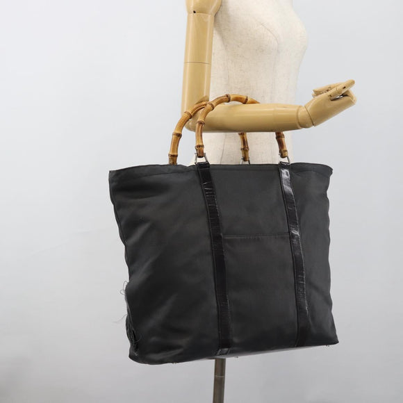 GUCCI Bamboo Hand Bag Nylon Gray 002 2854 0412 5 Auth ar11843