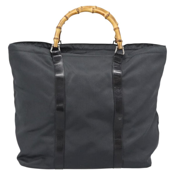 GUCCI Bamboo Hand Bag Nylon Gray 002 2854 0412 5 Auth ar11843