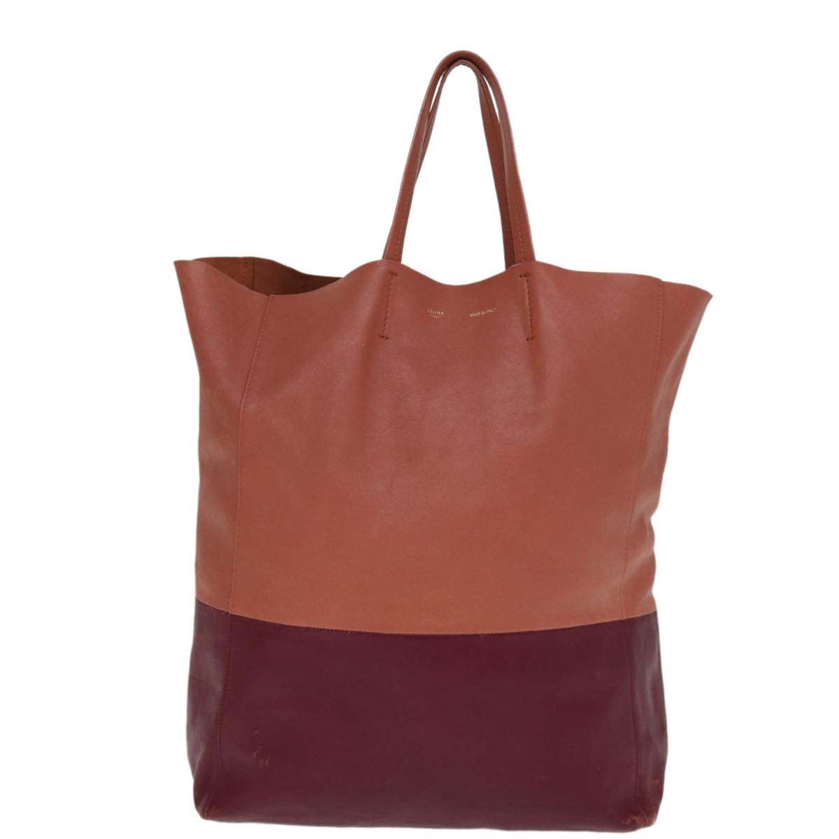 CELINE Horizontal Cabas Tote Bag Leather Bordeaux Orange Auth ar11846