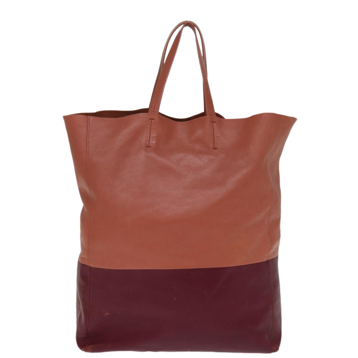 CELINE Horizontal Cabas Tote Bag Leather Bordeaux Orange Auth ar11846 - 0