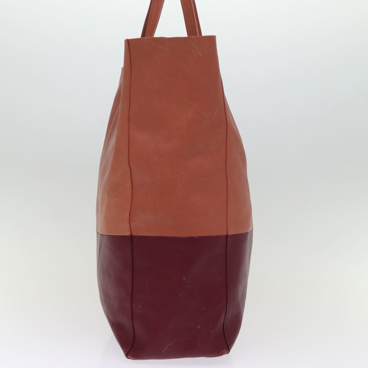 CELINE Horizontal Cabas Tote Bag Leather Bordeaux Orange Auth ar11846