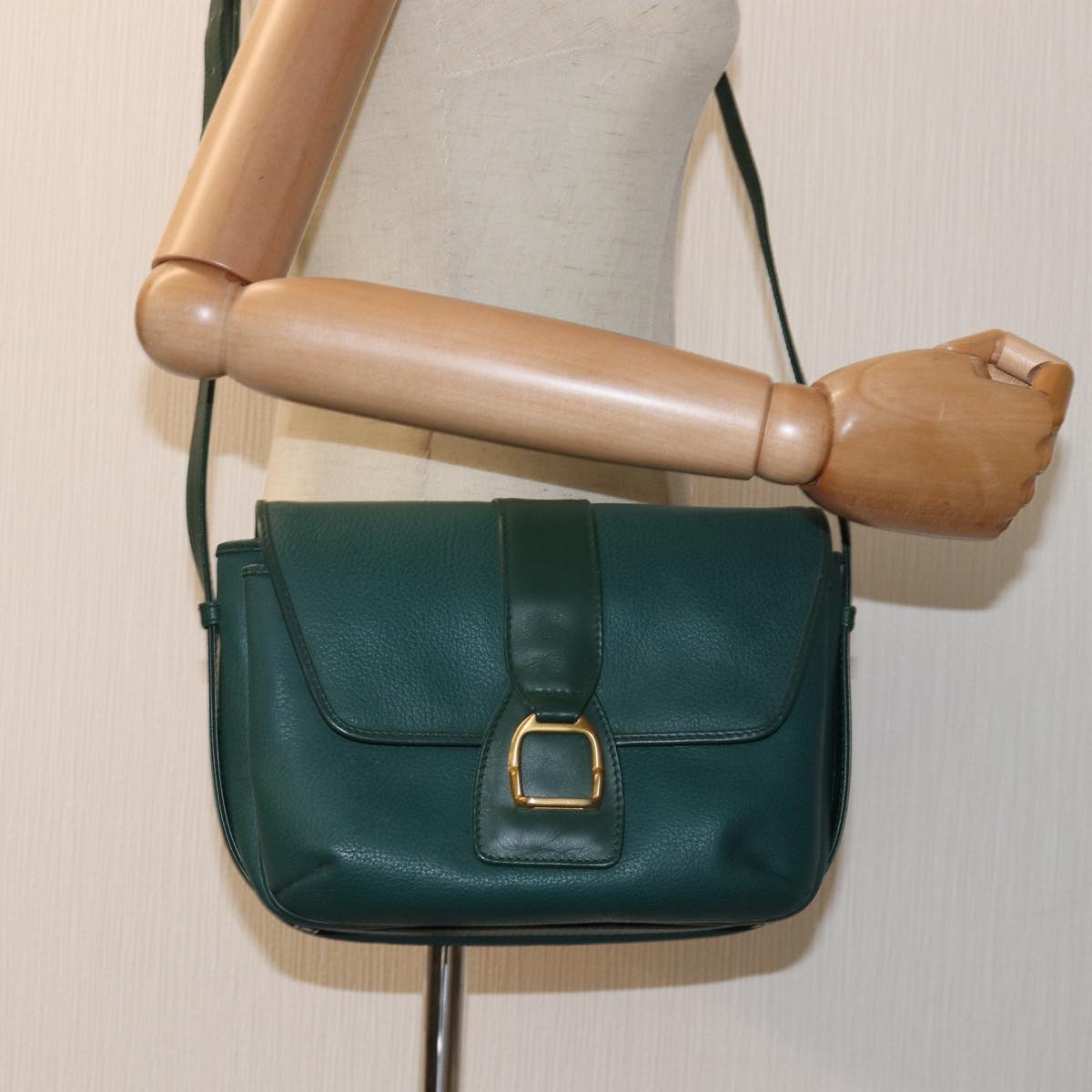 GUCCI Shoulder Bag Leather Green Auth ar11848