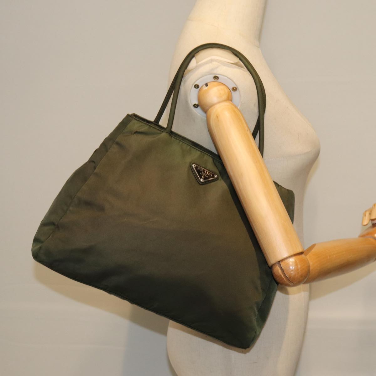 PRADA Hand Bag Nylon Green Auth ar11850