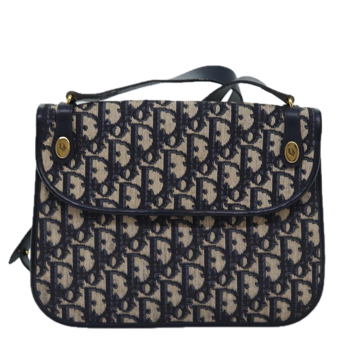 Christian Dior Trotter Canvas Shoulder Bag Navy Auth ar11853