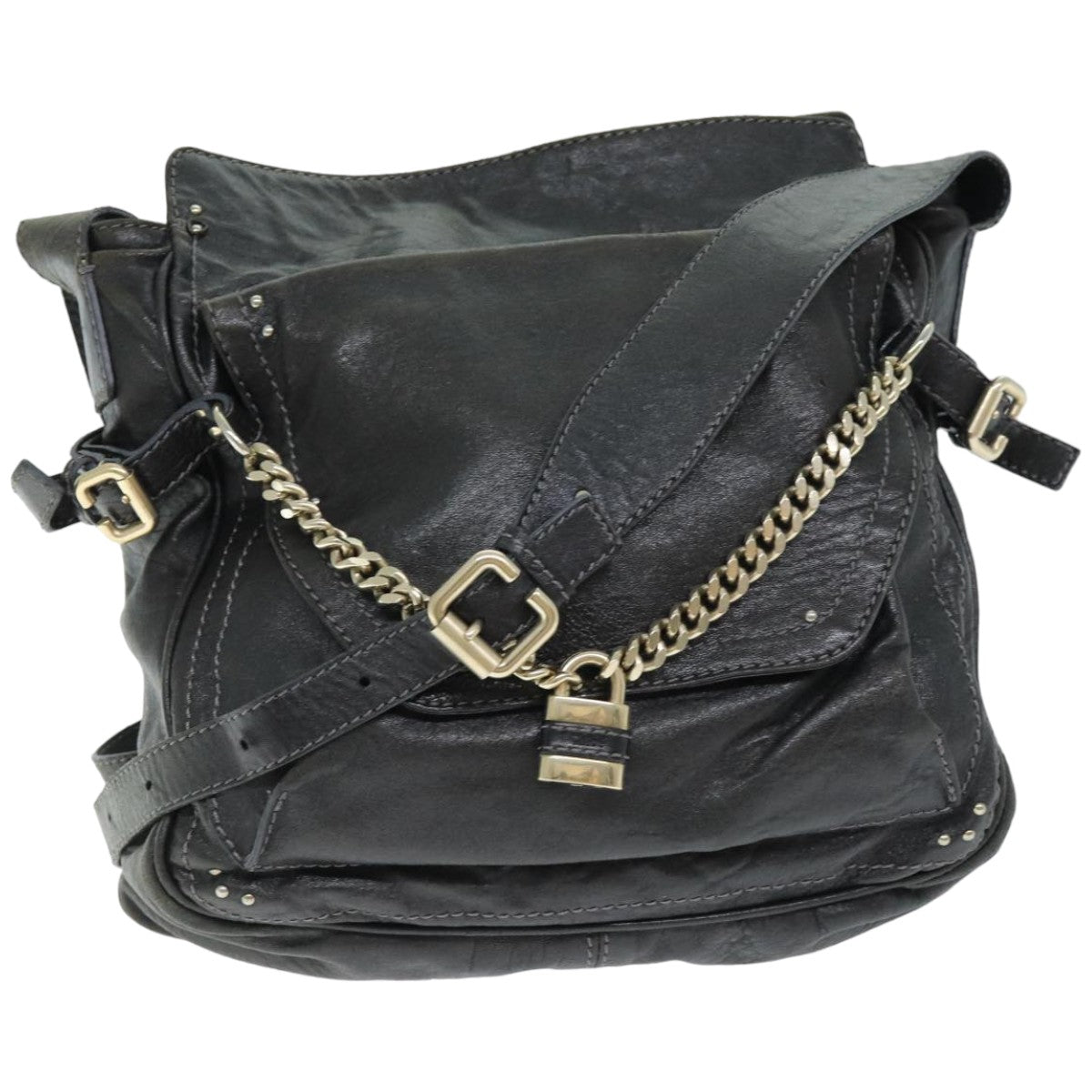 Chloe Shoulder Bag Leather Black Auth ar11856