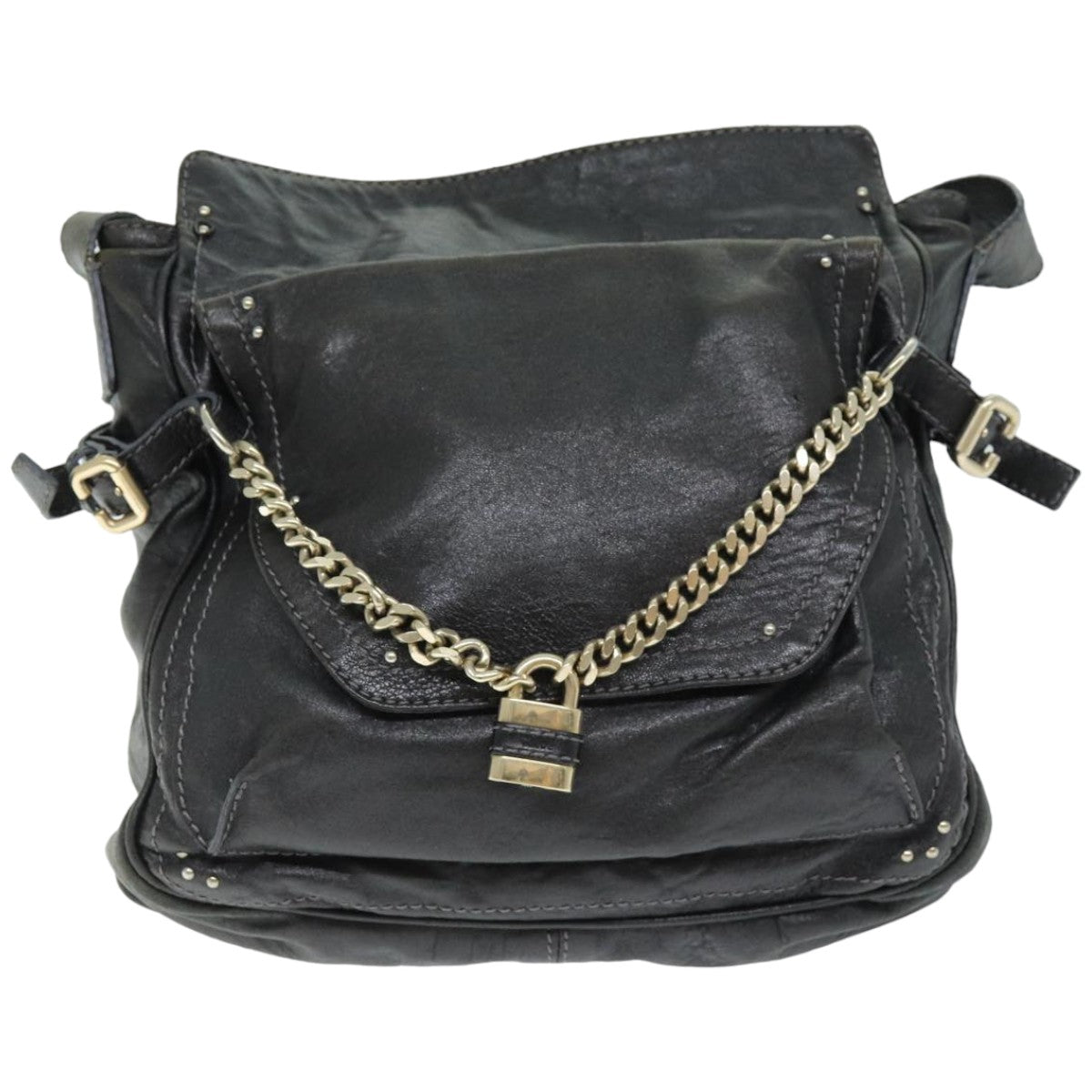 Chloe Shoulder Bag Leather Black Auth ar11856