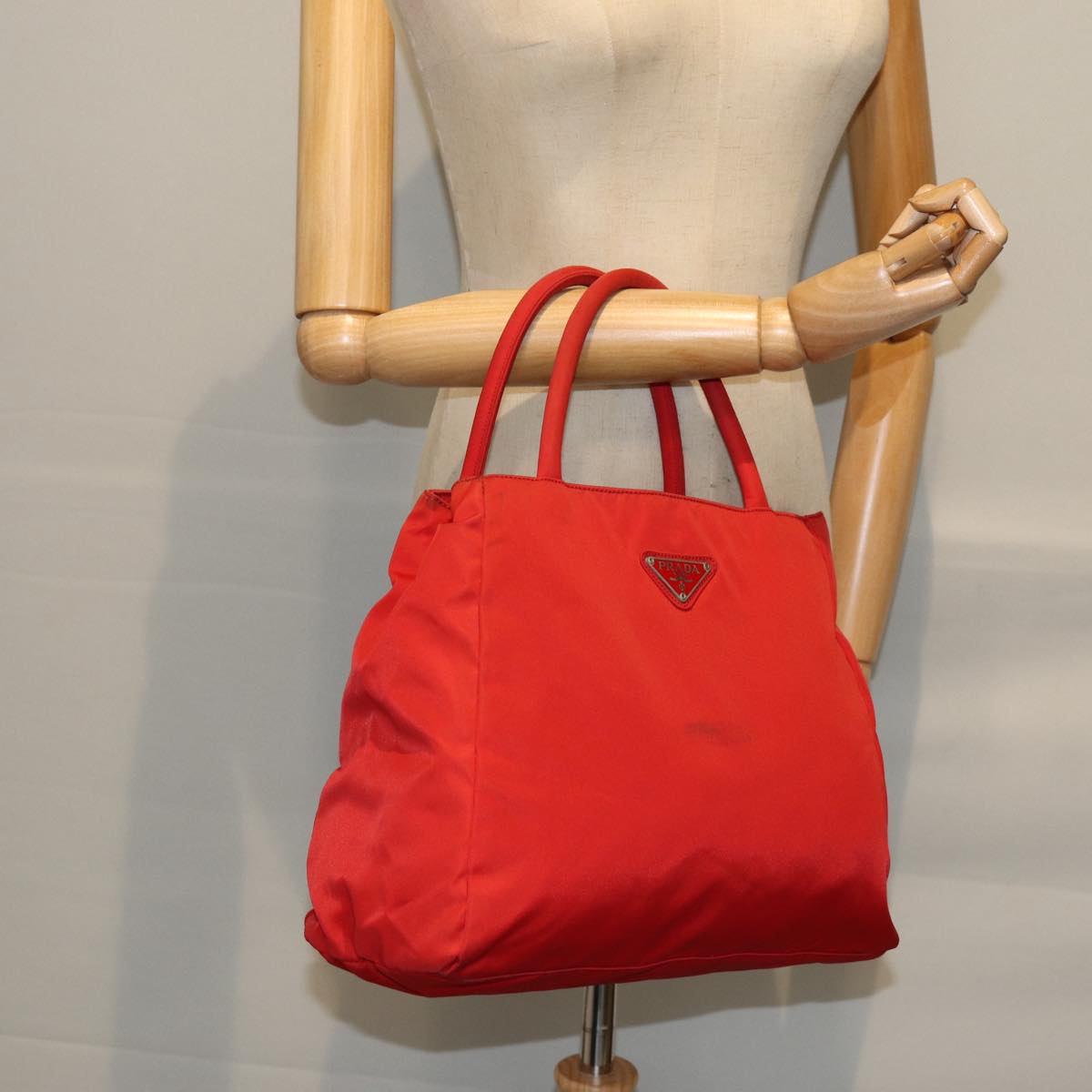PRADA Hand Bag Nylon Red Auth ar11857