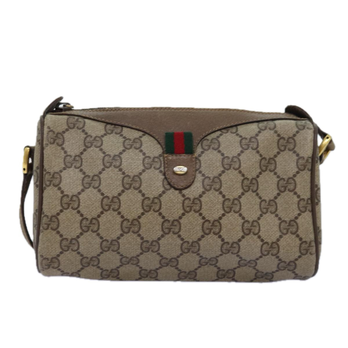 GUCCI GG Supreme Web Sherry Line Shoulder Bag Beige Red 89 02 018 Auth ar11875