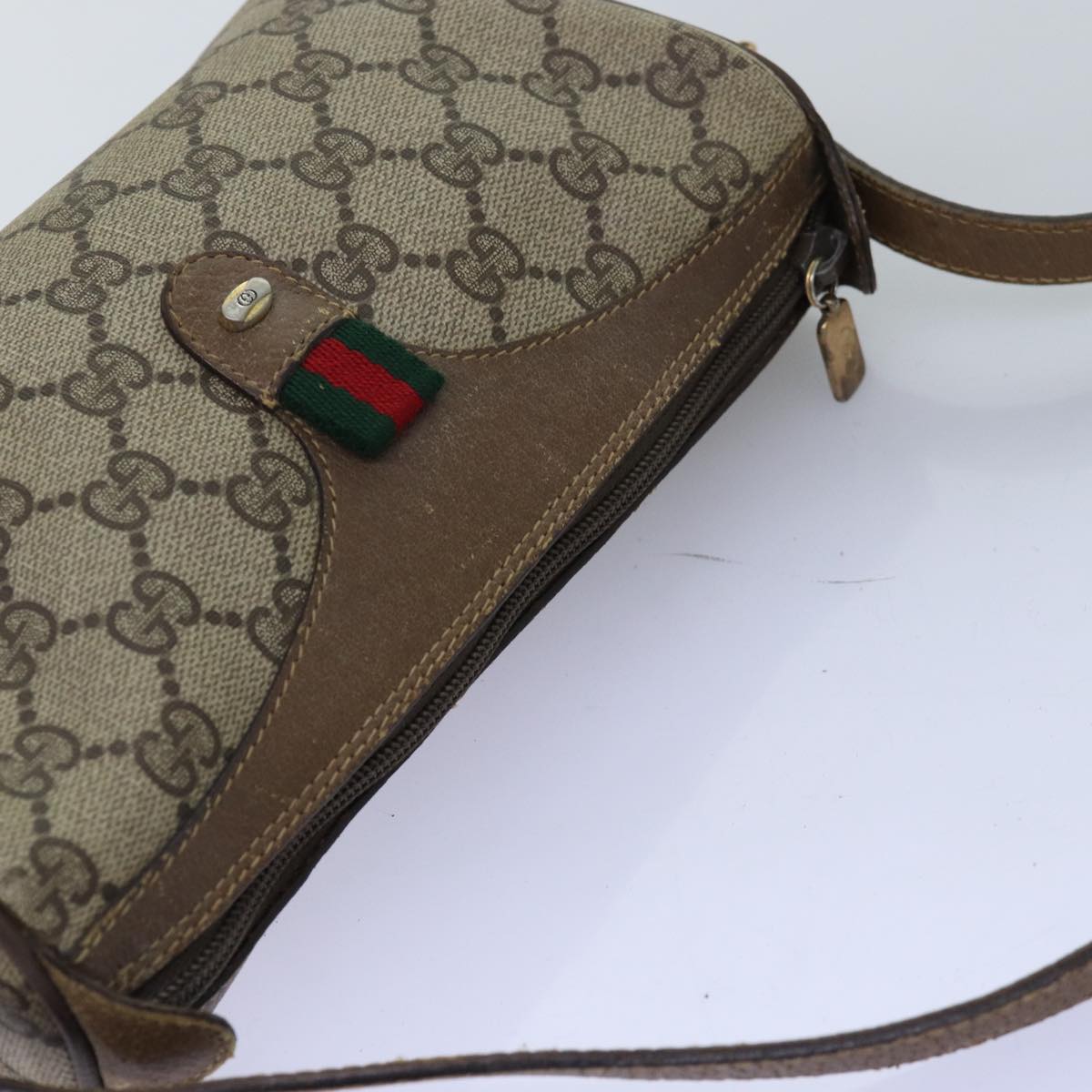 GUCCI GG Supreme Web Sherry Line Shoulder Bag Beige Red 89 02 018 Auth ar11875