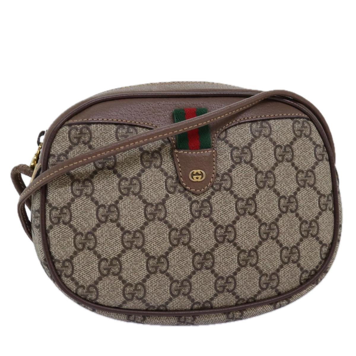 GUCCI GG Supreme Web Sherry Line Shoulder Bag PVC Beige Red 007 58 Auth ar11876