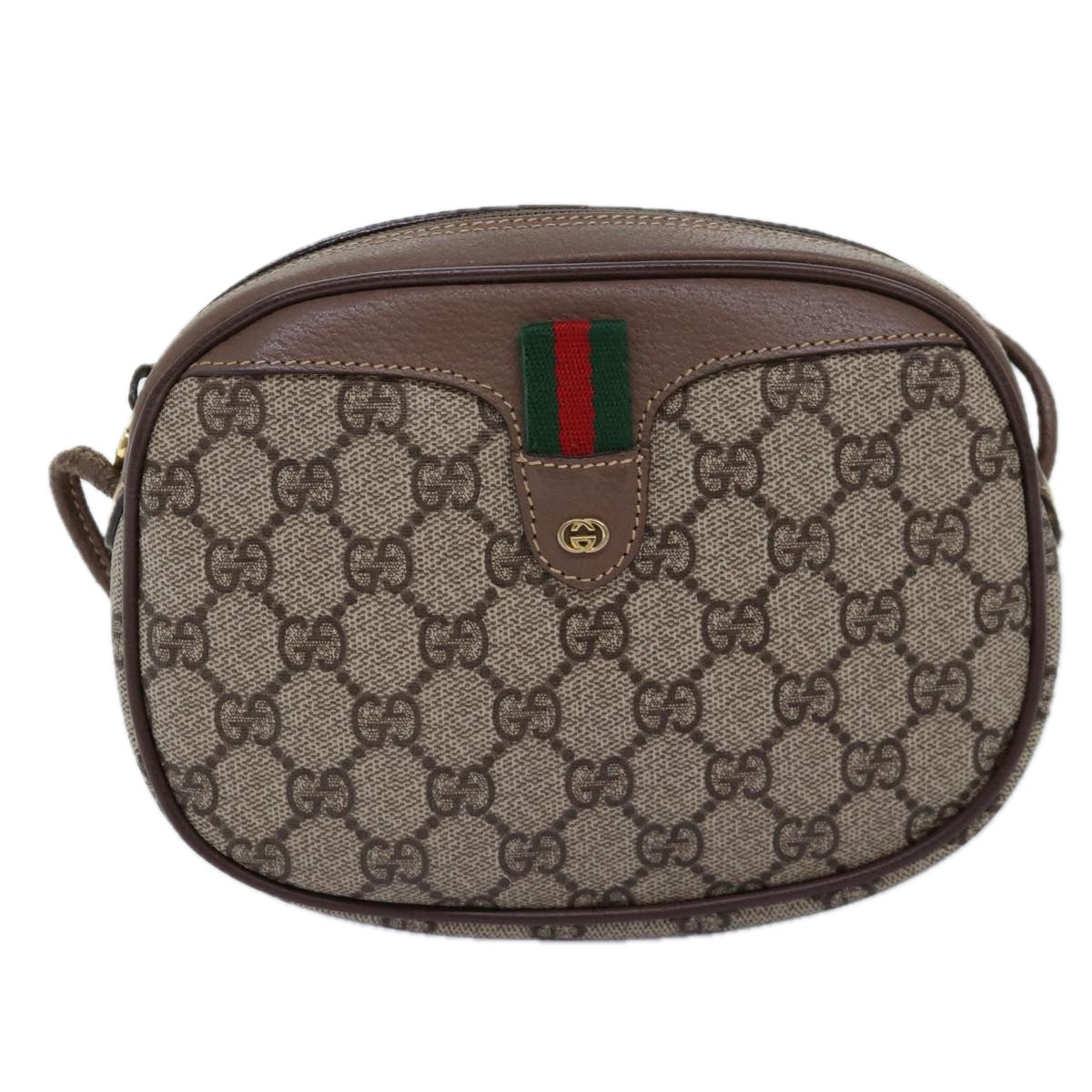 GUCCI GG Supreme Web Sherry Line Shoulder Bag PVC Beige Red 007 58 Auth ar11876