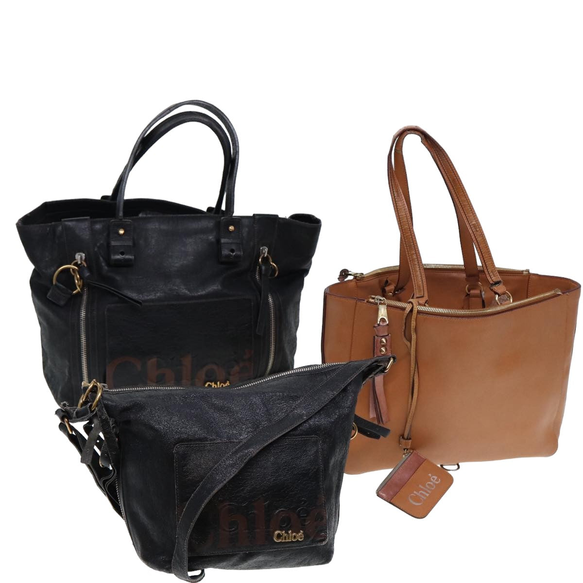 Chloe Hand Bag Leather 3Set Black Brown Auth ar11886