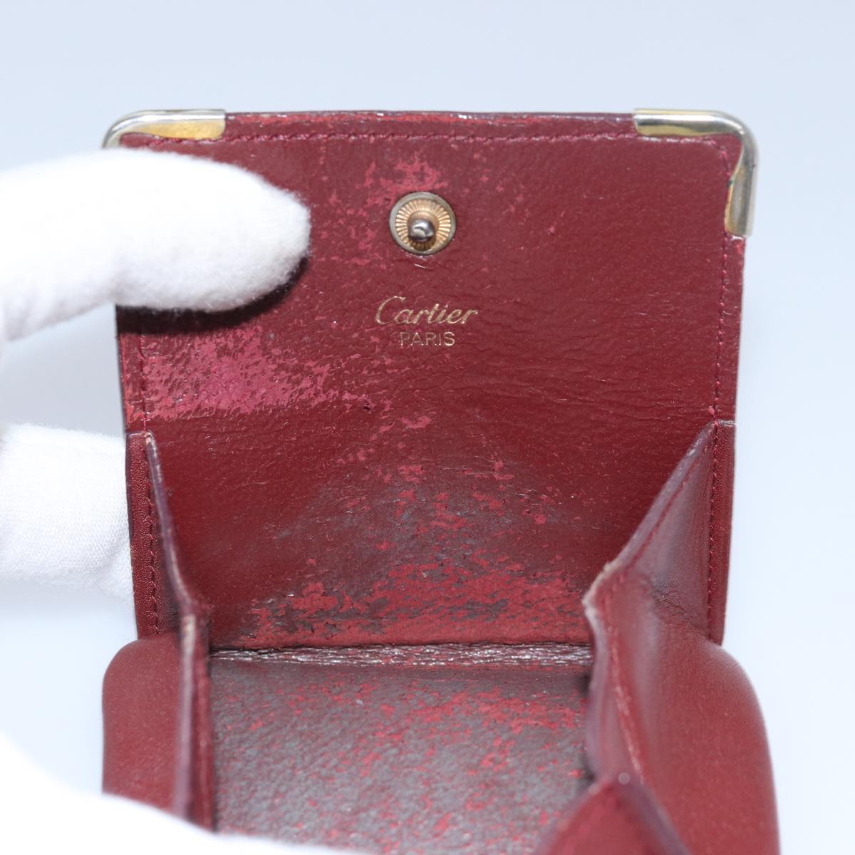 CARTIER Key Case Coin Purse Wallet Leather 9Set Red Auth ar11898